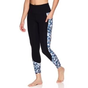 Gaiam Black Blue Print Side Panel High-Rise Yoga Leggings Womens Size XS